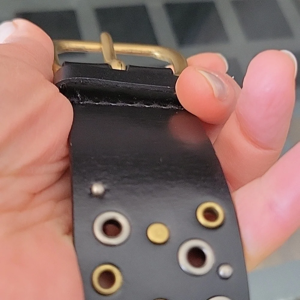 Y2K Genuine Bonded Black Leather Silver Brass Studded Embellished Belt New